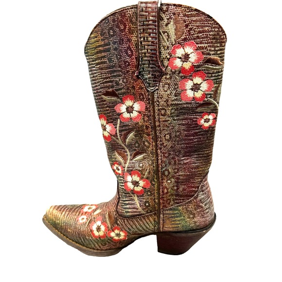 Durango‎ 12" Floral Embroidered Western Boots 6 M Brown Leather Cowgirl Landman - Picture 4 of 12